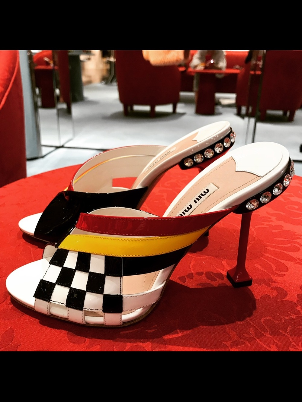 Miu Miu Multicolor Patent Leather Crystal Mules – Size 37 – Worn Once